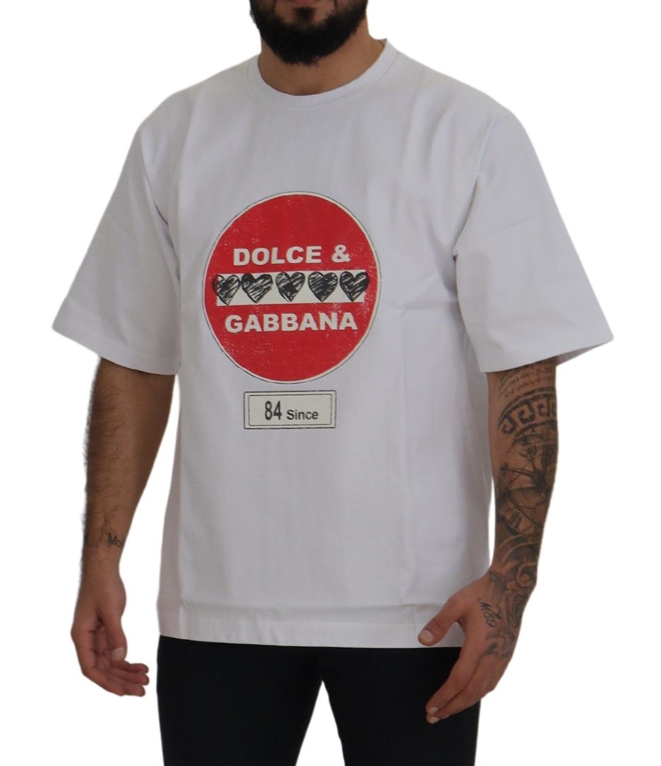 Dolce &amp; Gabbana Weißes T-Shirt mit Rundhalsausschnitt aus Baumwolle mit Amor-Herz
