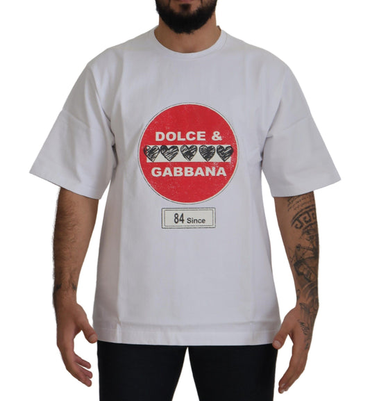 Dolce &amp; Gabbana Weißes T-Shirt mit Rundhalsausschnitt aus Baumwolle mit Amor-Herz