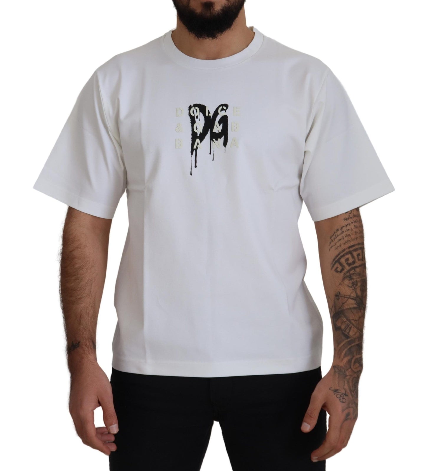 Dolce &amp; Gabbana – Weißes Baumwoll-T-Shirt mit Rundhalsausschnitt und Logo-Print