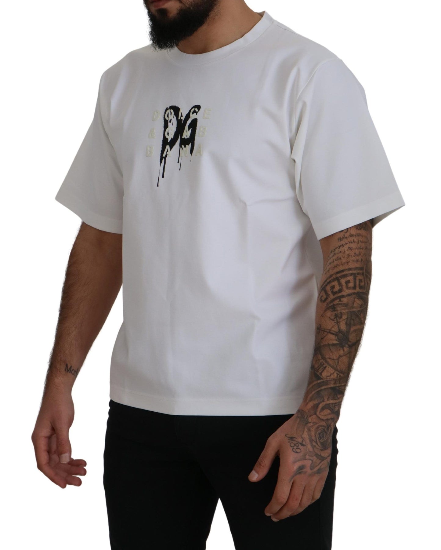 Dolce &amp; Gabbana – Weißes Baumwoll-T-Shirt mit Rundhalsausschnitt und Logo-Print