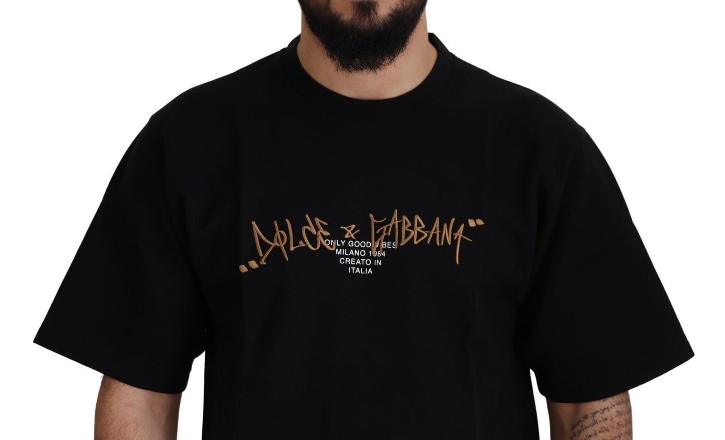 Dolce &amp; Gabbana – Schwarzes Baumwoll-T-Shirt mit Rundhalsausschnitt und Logo