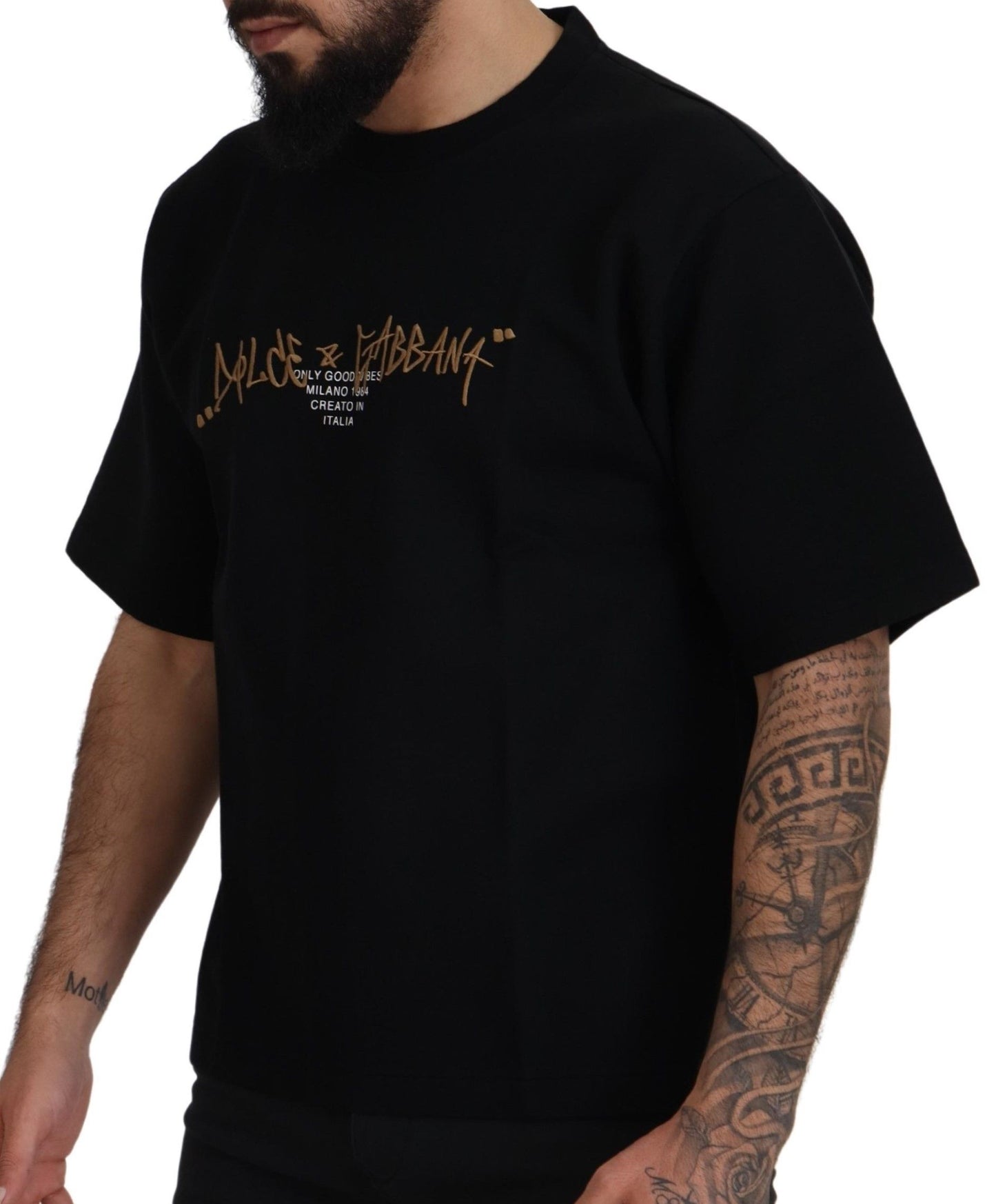 Dolce &amp; Gabbana – Schwarzes Baumwoll-T-Shirt mit Rundhalsausschnitt und Logo