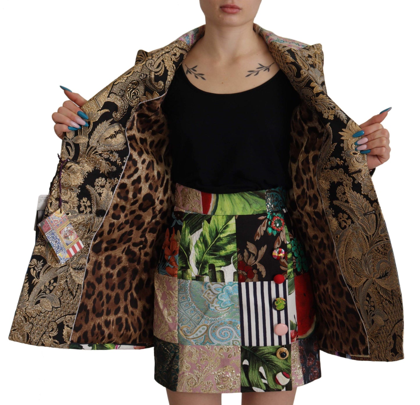 Dolce &amp; Gabbana Mehrfarbige, zweireihige Blazerjacke aus Patchwork-Jacquard