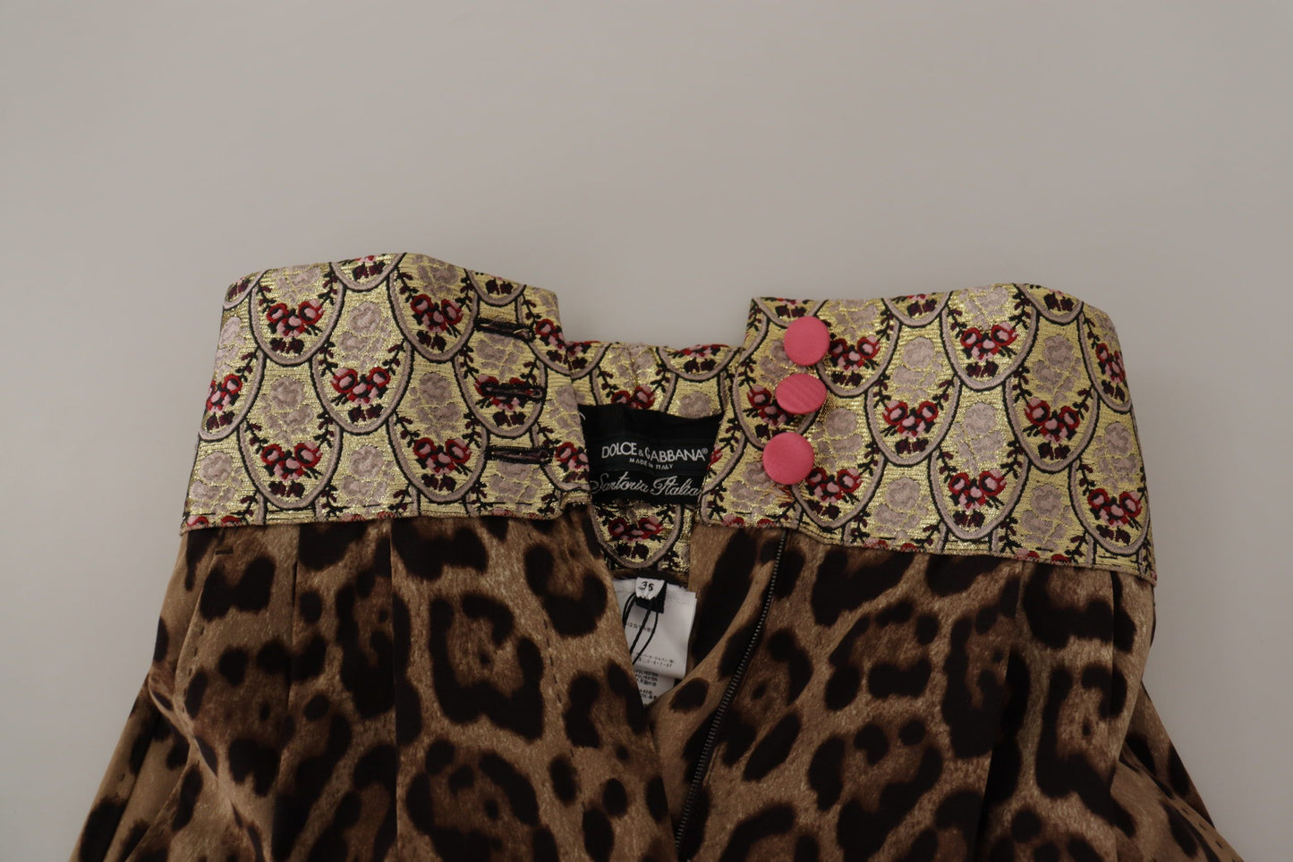 Dolce &amp; Gabbana – Braune, goldfarbene Jacquard-Hose mit hoher Taille und Leopardenmuster