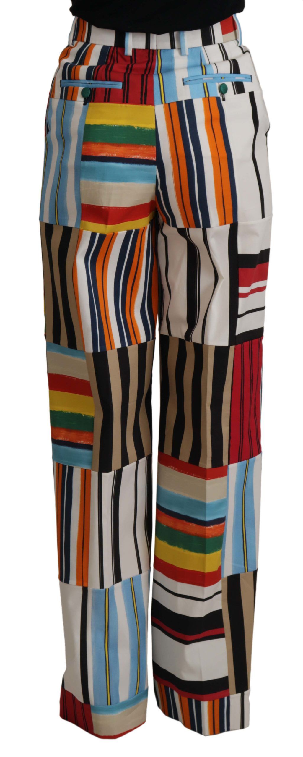 Dolce &amp; Gabbana – Mehrfarbig gestreifte Baumwollhose mit hoher Taille