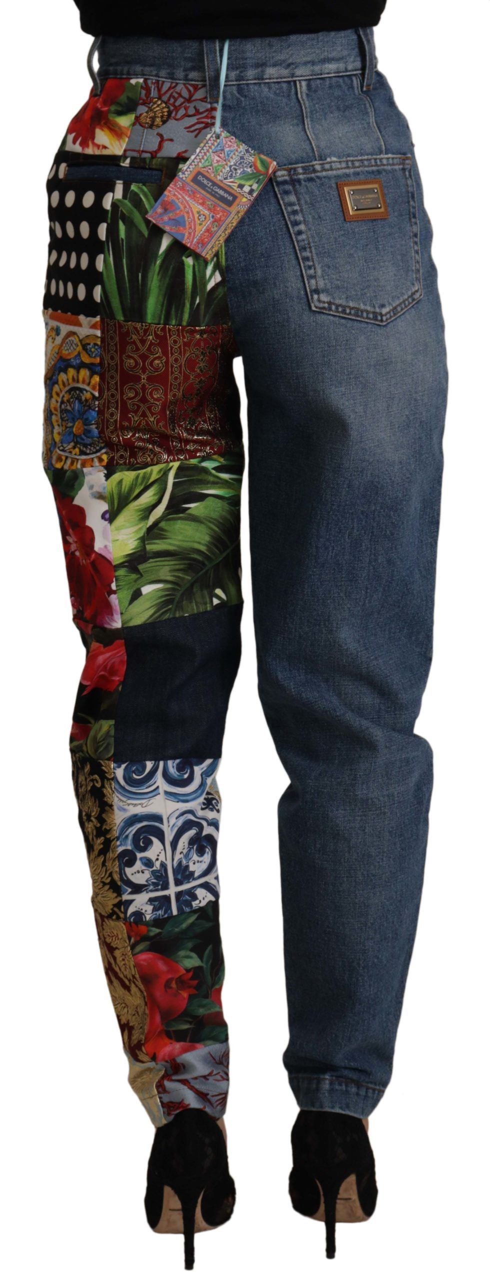 Dolce &amp; Gabbana Blue Jeans Jacquard Majolica High Waist Hose