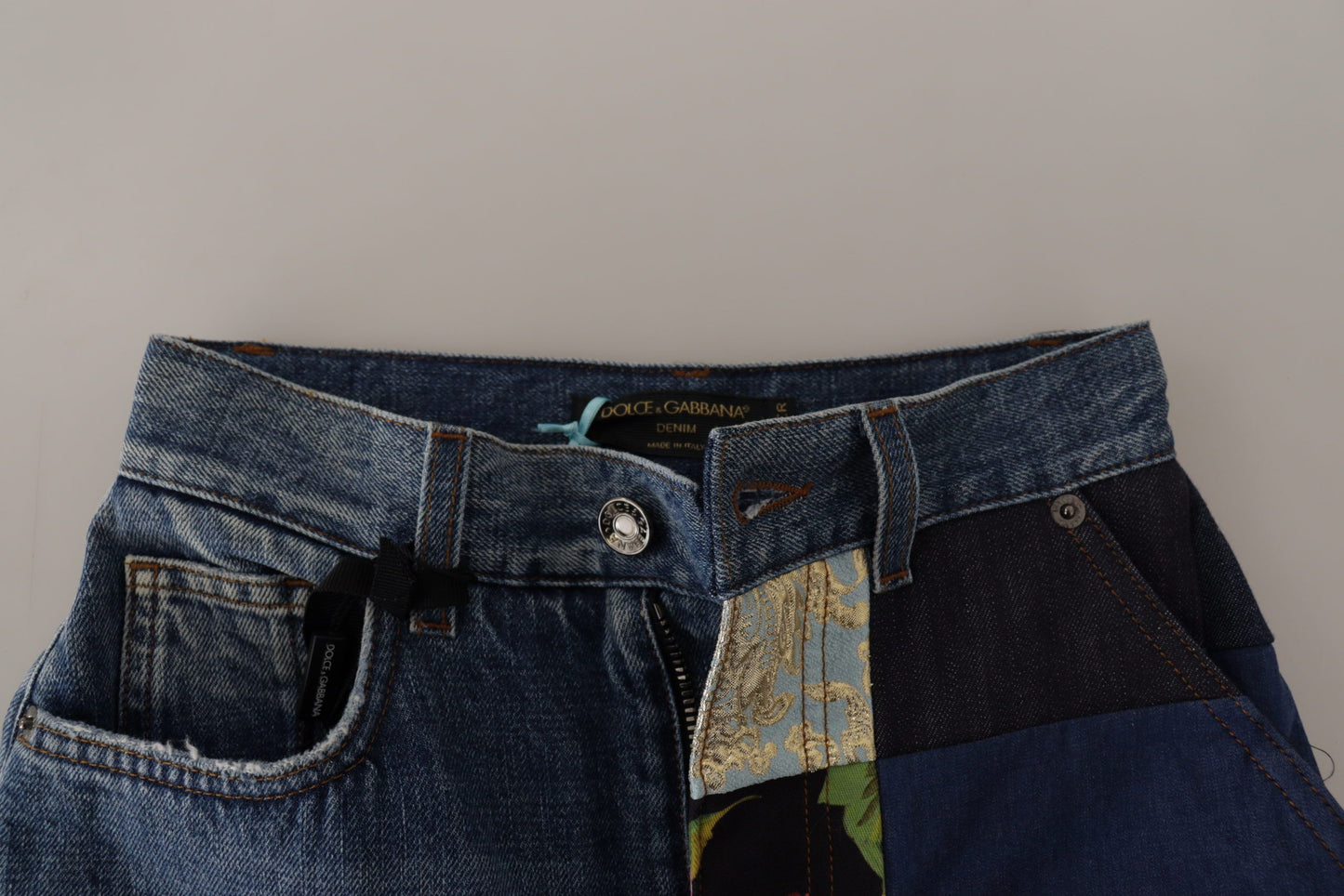 Dolce &amp; Gabbana Blue Jeans Jacquard Majolica High Waist Hose