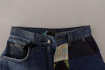 Dolce &amp; Gabbana Blue Jeans Jacquard Majolica High Waist Hose
