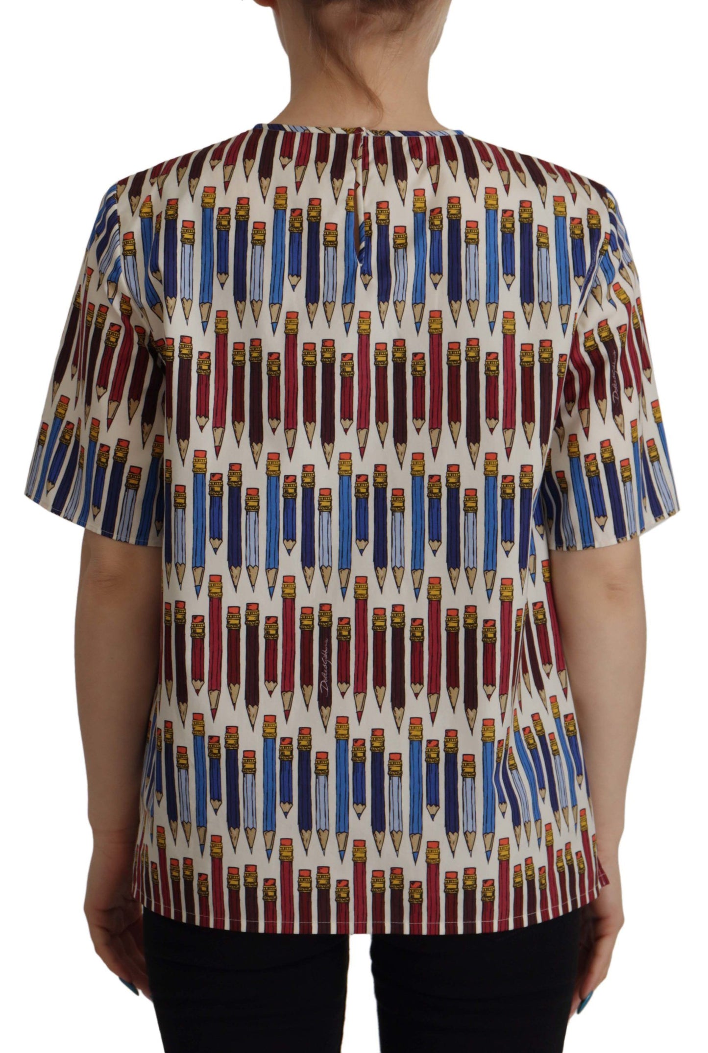 Dolce &amp; Gabbana – Weiße T-Shirt-Bluse aus Baumwolle mit Bleistiftdruck