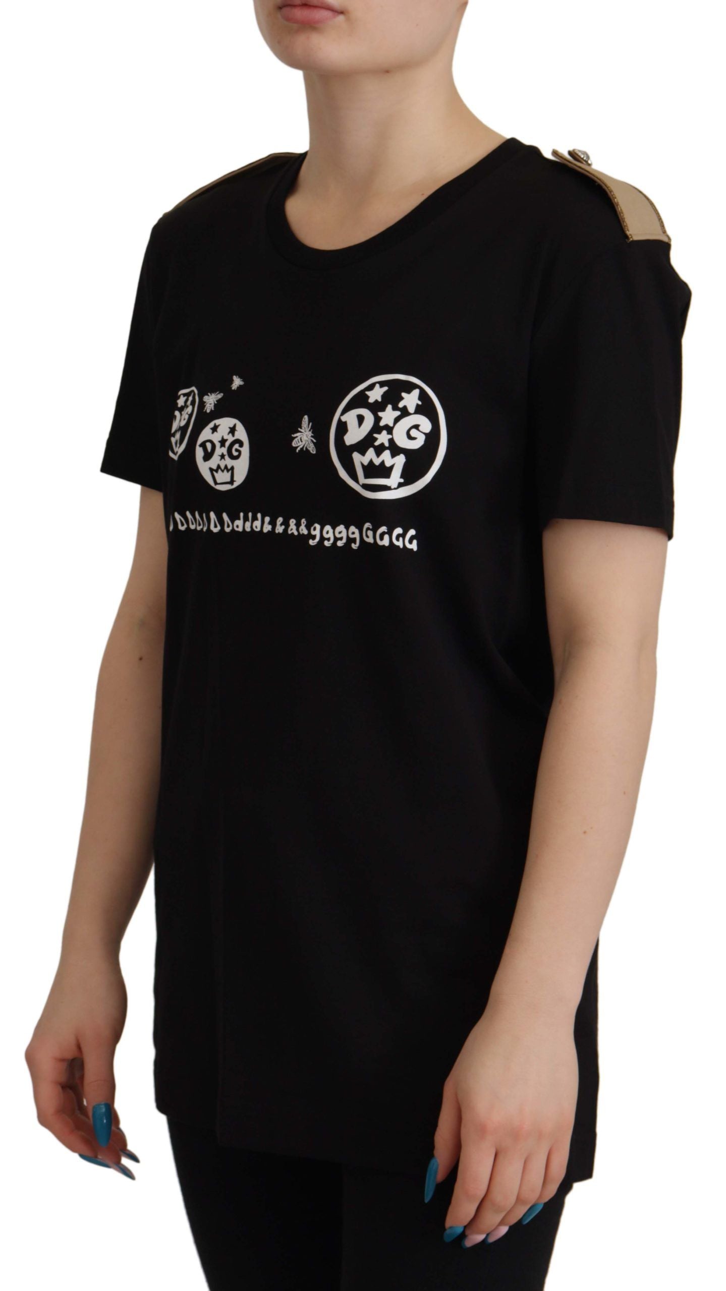 Dolce &amp; Gabbana Schwarzes Baumwoll-T-Shirt mit Rundhalsausschnitt und Logo-Motiv