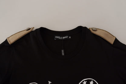Dolce &amp; Gabbana Schwarzes Baumwoll-T-Shirt mit Rundhalsausschnitt und Logo-Motiv
