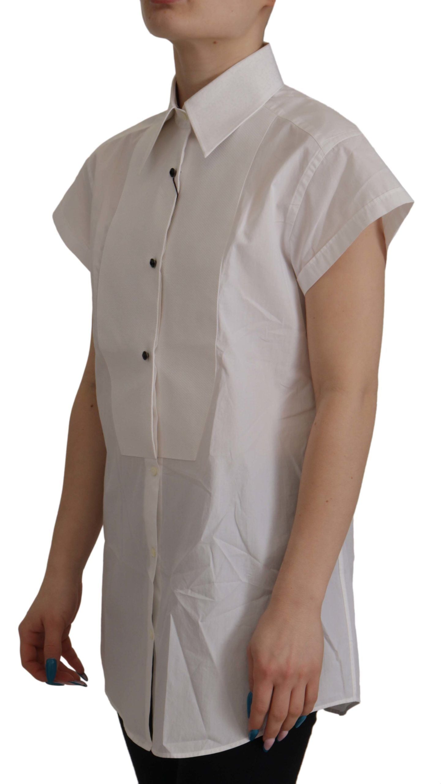 Dolce &amp; Gabbana White Sleeveless Tuxedo Formal Blouse Top
