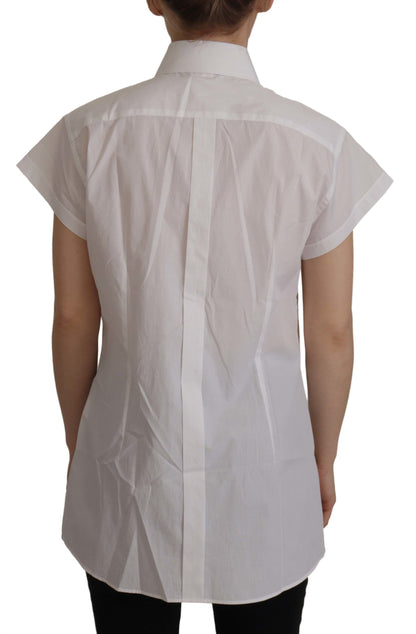 Dolce &amp; Gabbana White Sleeveless Tuxedo Formal Blouse Top