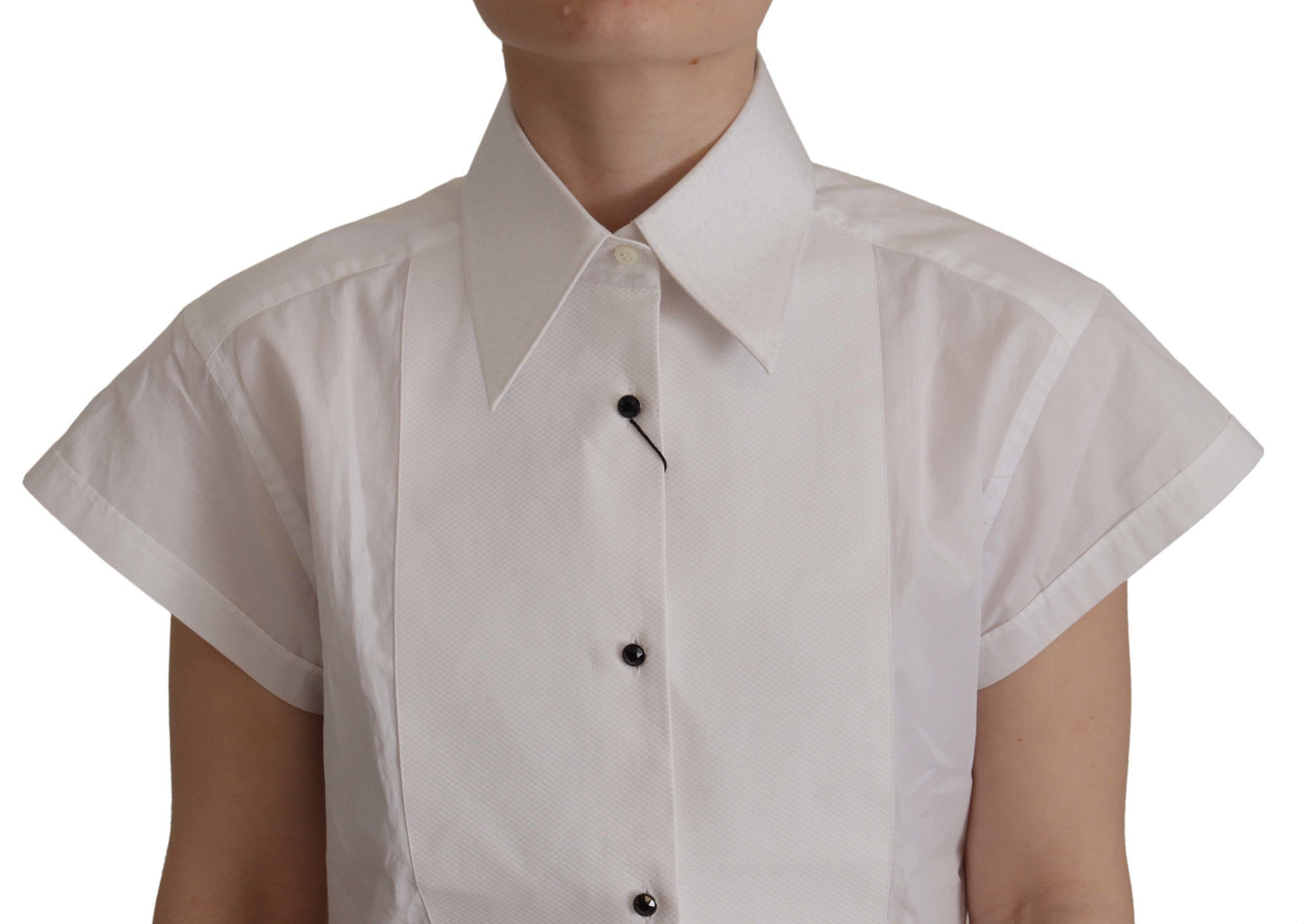 Dolce &amp; Gabbana White Sleeveless Tuxedo Formal Blouse Top