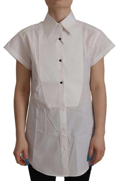 Dolce &amp; Gabbana White Sleeveless Tuxedo Formal Blouse Top