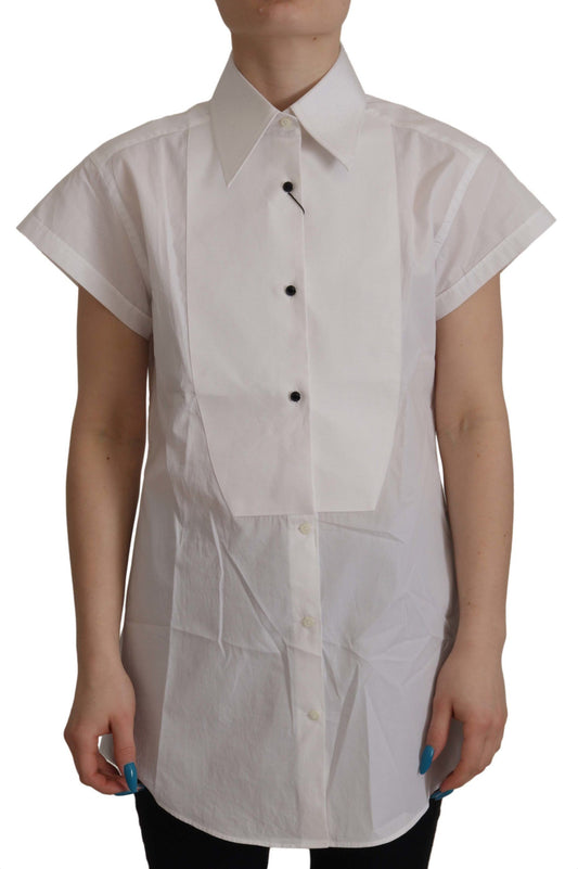 Dolce &amp; Gabbana White Sleeveless Tuxedo Formal Blouse Top