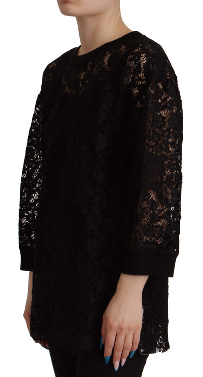 Dolce &amp; Gabbana – Schwarze Bluse mit floraler Spitze und Pullover „Sicily“