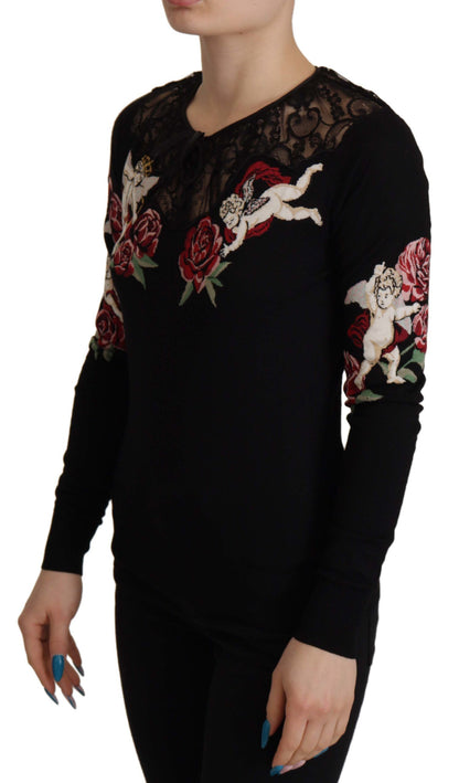 Dolce &amp; Gabbana – Schwarzer Cardigan mit Engelsrosen-Spitze