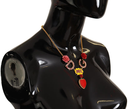 Dolce &amp; Gabbana Gold Rose Love Kristall Charm Kette Halskette