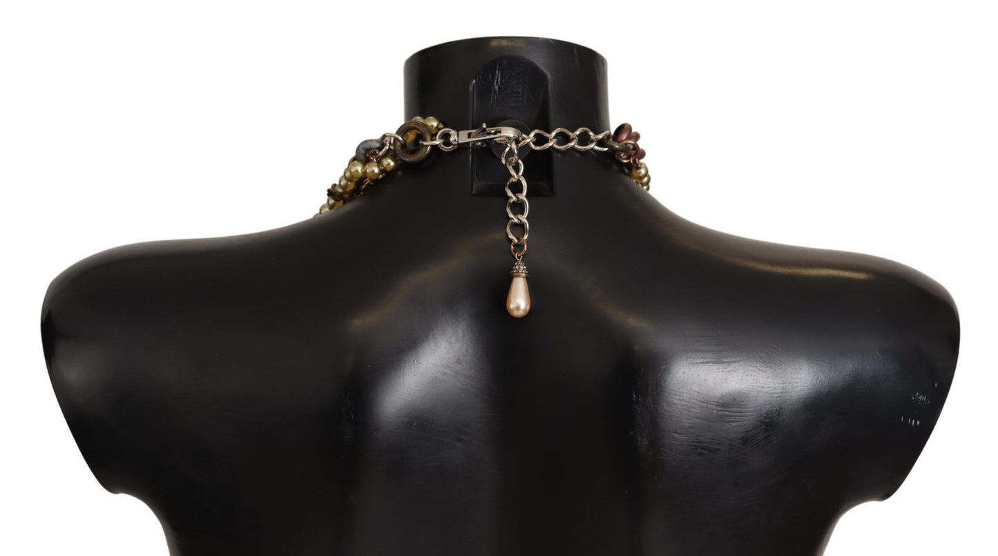 Dolce &amp; Gabbana Gold Brass Sicily Floral Crystal Statement Necklace