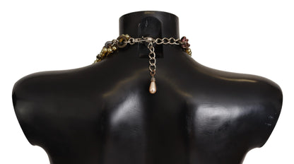 Dolce &amp; Gabbana Gold Brass Sicily Floral Crystal Statement Necklace