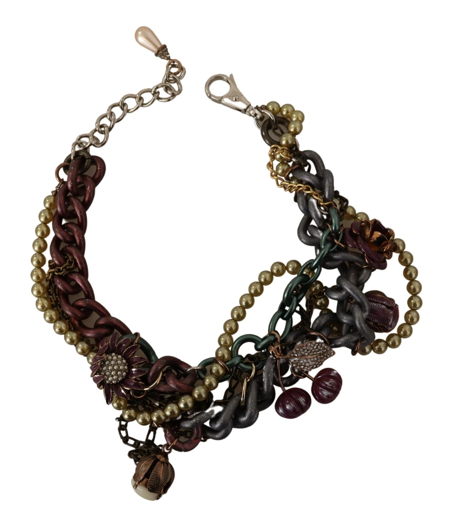 Dolce &amp; Gabbana Gold Brass Sicily Floral Crystal Statement Necklace