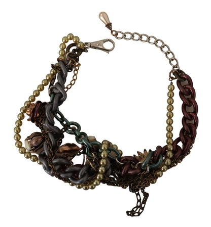 Dolce &amp; Gabbana Gold Brass Sicily Floral Crystal Statement Necklace
