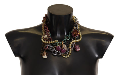Dolce &amp; Gabbana Gold Brass Sicily Floral Crystal Statement Necklace