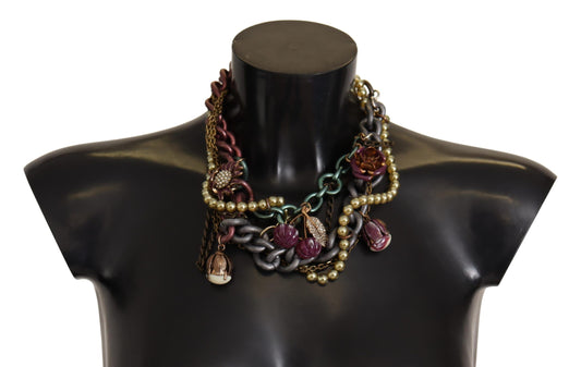 Dolce &amp; Gabbana – Statement-Halskette „Sicily“ aus goldenem Messing mit Blumen- und Kristallverzierung