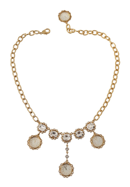 Dolce &amp; Gabbana – Statement-Halskette mit goldener Uhr und Kristallen