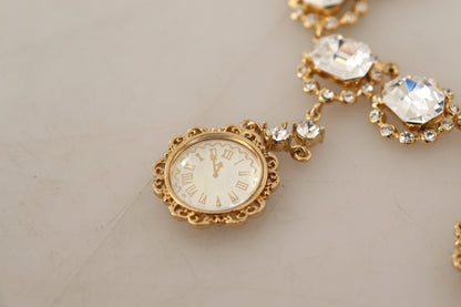 Dolce &amp; Gabbana – Statement-Halskette mit goldener Uhr und Kristallen