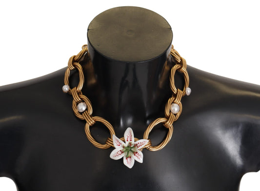 Dolce &amp; Gabbana – Statement-Halskette mit Blumenmuster und goldener weißer Lilie