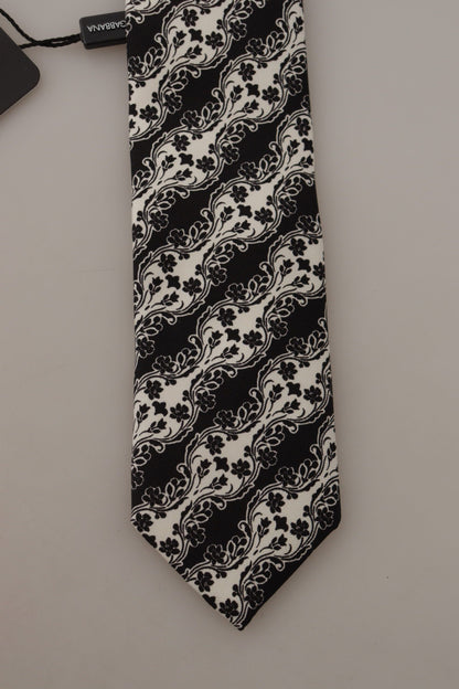 Dolce &amp; Gabbana – Verstellbare Krawatte mit Blumenmuster aus 100 % Seide in Schwarz und Weiß