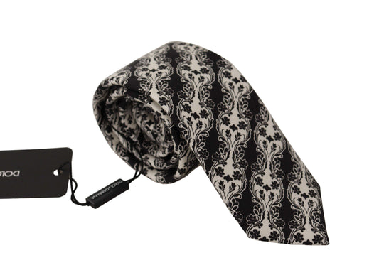 Dolce &amp; Gabbana – Verstellbare Krawatte mit Blumenmuster aus 100 % Seide in Schwarz und Weiß