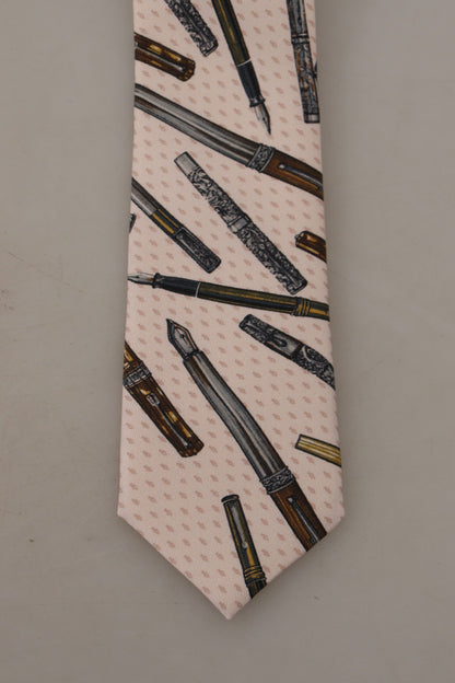 Dolce &amp; Gabbana – Verstellbare Krawatte aus 100 % Seide mit rosa Stift- und Punktmuster