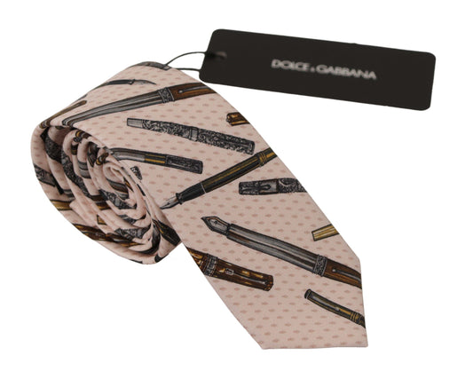 Dolce &amp; Gabbana – Verstellbare Krawatte aus 100 % Seide mit rosa Stift- und Punktmuster