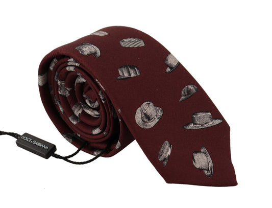 Dolce &amp; Gabbana – Kastanienbraunes Hutmuster, 100 % Seide, verstellbare Accessoire-Krawatte