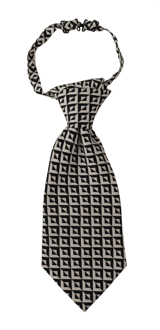 Dolce &amp; Gabbana – Verstellbare Krawatte aus 100 % Seide in Schwarz und Weiß mit geometrischem Muster