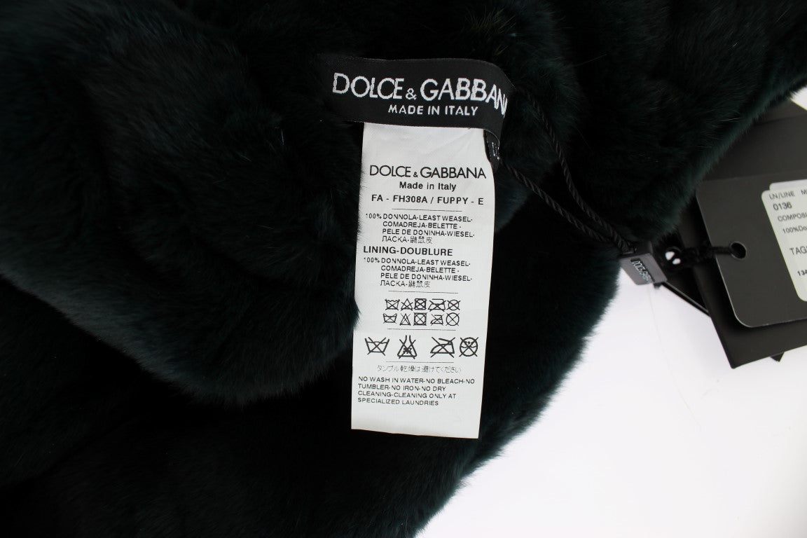 Dolce &amp; Gabbana Grüner Wieselfell-Häkelschal mit Kapuze