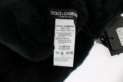 Dolce &amp; Gabbana Grüner Wieselfell-Häkelschal mit Kapuze