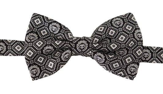 Dolce &amp; Gabbana – Schwarz-weiße Papillon-Krawatte aus 100 % Seide mit verstellbarem Hals