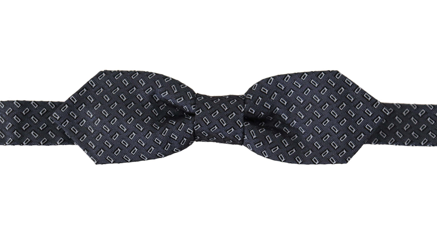 Dolce &amp; Gabbana – Blau-graue Papillon-Krawatte aus 100 % Seide mit Punkten