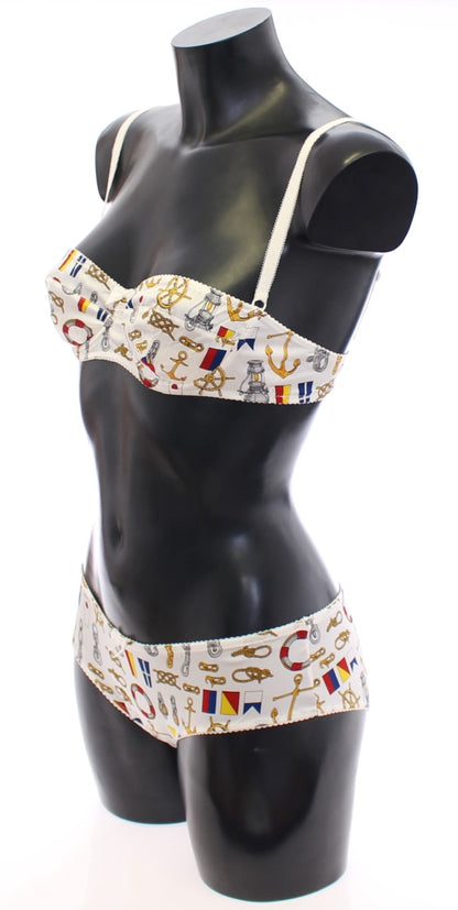 Dolce &amp; Gabbana – Weiße Matrosen-BH-Höschen-Stretch-Unterwäsche