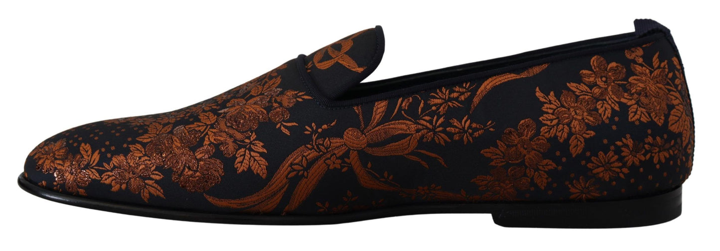Dolce &amp; Gabbana – Hausschuhe mit Blumenmuster in Blau und Rostrot