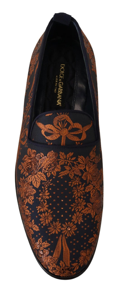Dolce &amp; Gabbana – Hausschuhe mit Blumenmuster in Blau und Rostrot