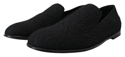 Dolce &amp; Gabbana – Schwarze Jacquard-Hausschuhe mit Blumenmuster, Halbschuhe