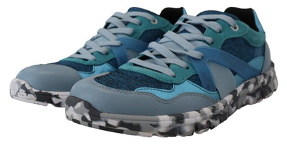 Dolce &amp; Gabbana Blaugraue Sport-Sneaker aus Leder