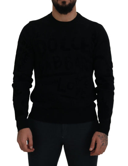 Dolce &amp; Gabbana – Schwarzer Pullover mit Rundhalsausschnitt aus Wolle mit Logomuster