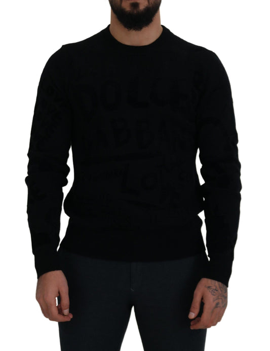 Dolce &amp; Gabbana – Schwarzer Pullover mit Rundhalsausschnitt aus Wolle mit Logomuster