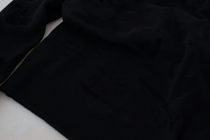 Dolce &amp; Gabbana – Schwarzer Pullover mit Rundhalsausschnitt aus Wolle mit Logomuster